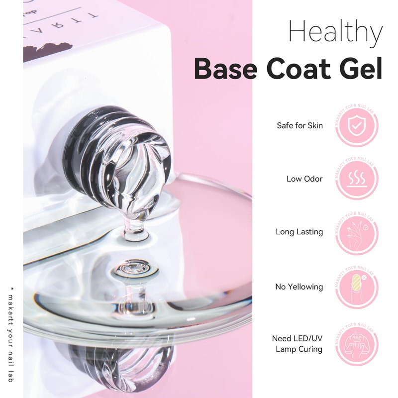 Makartt Base Coat Nail Polish 15ml – Extra Strong, Long-Lasting Gel Base Coat & Nail Glue for Small Nail Charms, Press-On Nails, UV/LED Lamp Required, Clear Foundation for Salon & DIY Home Use