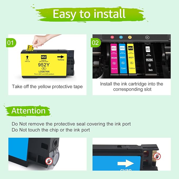 952XL Ink Cartridges Combo Pack Replacement for HP 952xl Ink Cartridges Combo Pack High Yield Black & Color 5 Pack Compatible with Non *e Printers-OfficeJet Pro 8710 8720 8740 7740 8210