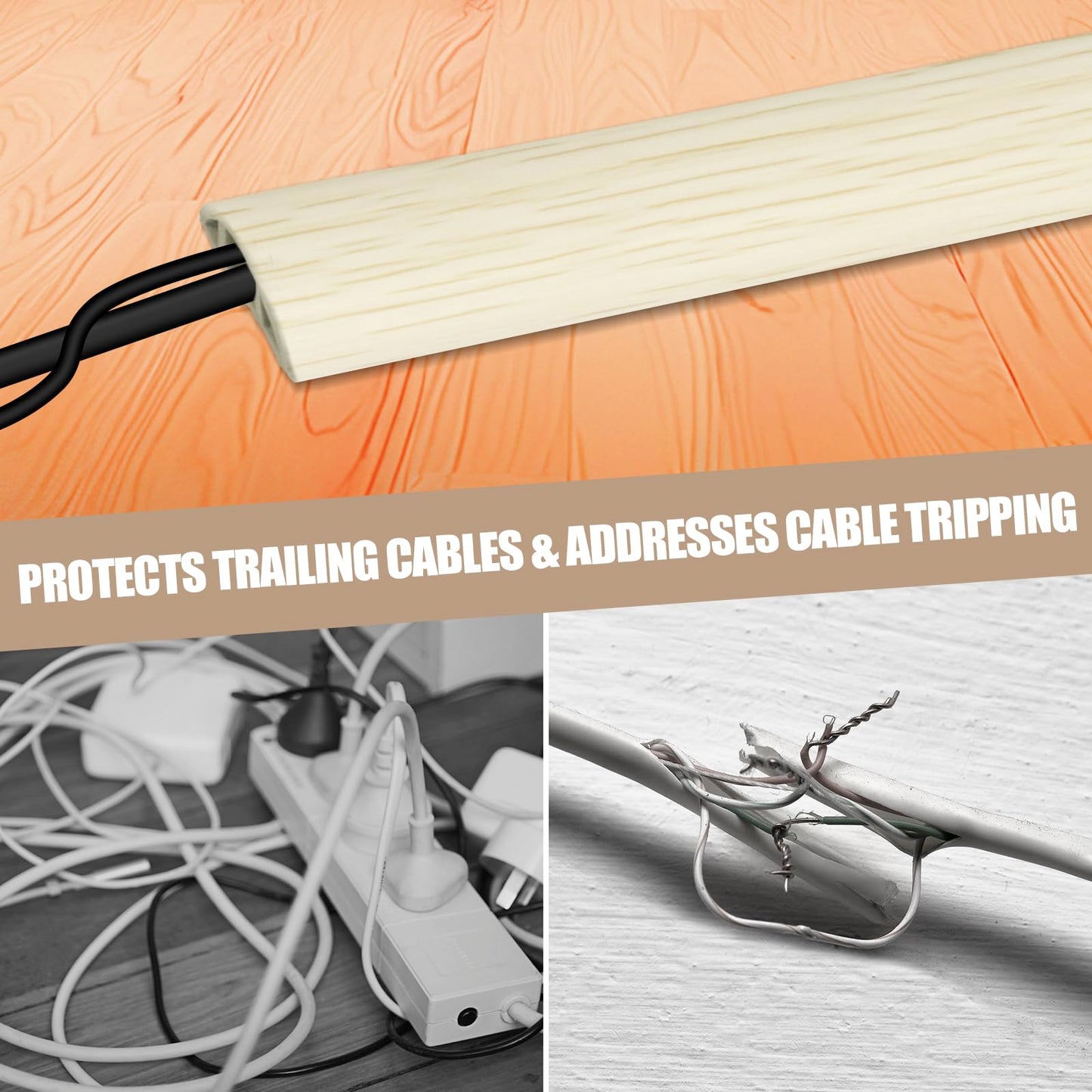 Floor Cord Cover Self Adhesive Cord Hider,3.3FT Cable Management, Extension Strip Protector for Wires, Prevent Cable Trips for Offices, Gyms, Exhibitions Cavity:0.51"(W) x 0.3"(H) Yellow Wood