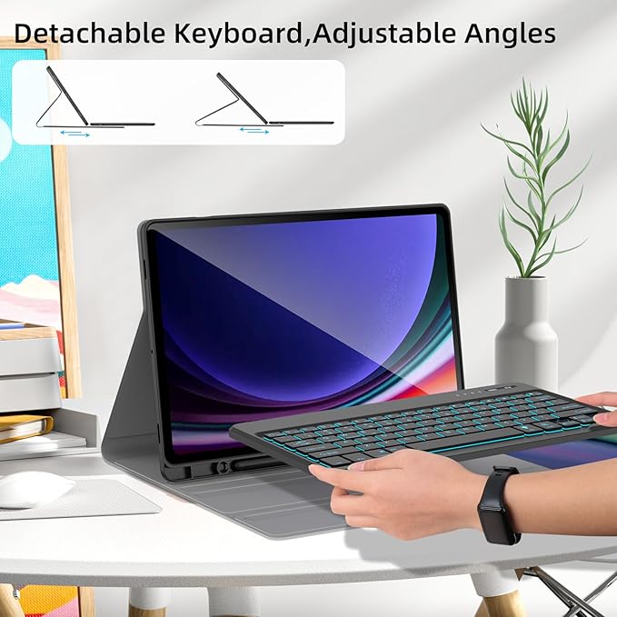 Backlit Keyboard Case for Samsung Galaxy Tab S9+12.4" 2023, Model:SM-X810/X816B/X818U,Smart case with 7color Backlight Detachable Wireless Keyboard Cover with S Pen Holder
