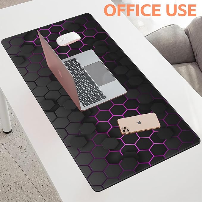 NIYLYNSYN Mouse Pad Large Electric Glow Hexagonal Non-Slip Gaming Desk Mat with Stitched Edge Laptop Keyboard Desk Pad for Work Home Gaming (35.4 x 15.7 Inches)