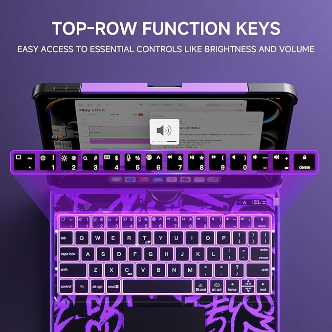 Tiaota Transparent Case with Keyboard for iPad 9th (7th, 8th, and 9th Gen)10.2 Inch ,with 7-Color Backlit Wireless Keyboard,360°Rotatable Protective Case Multi-Touch Trackpad,with Pencil Holder,Purple