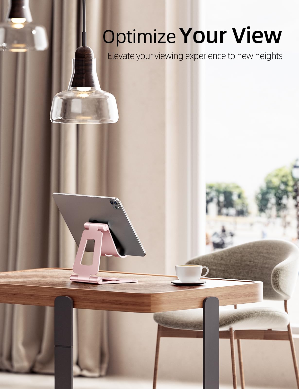 Nulaxy Aluminum Dual Foldable iPad Stand, Fully Adjustable Desktop Tablet Holder, Tablet Accessories for Office Kindle Compatible with Mobile Devices iPad Pro/Air/Mini, iPhone Pro/Max/Plus, Rose Gold