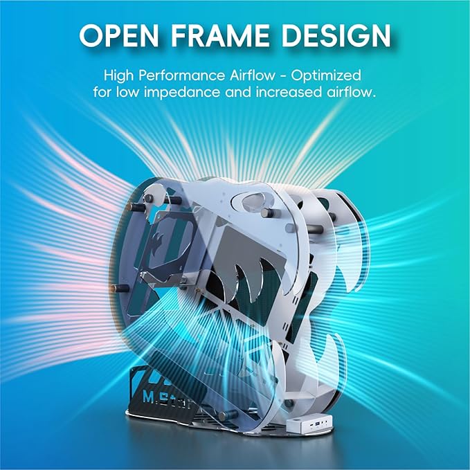 MegaPC Upgraded Open-Frame Mid-Tower Micro-ATX/Mini-ITX Gaming PC Case, Tempered Glass Side Panel, Pre-Installed ARGB PWM Fan, with USB3.0, Type-C, 240mm Radiator Support (Upgrade White)