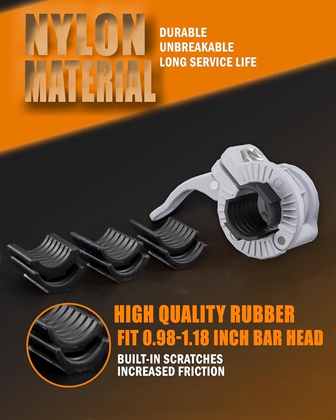 MAXRICH Barbell Clamp 1 inch Multiple Sizes & Adjustable Weight Clips for Barbell Quick Release Barbell Clips|Barbell Collar Bar Locks for Weight Lifting, Gray