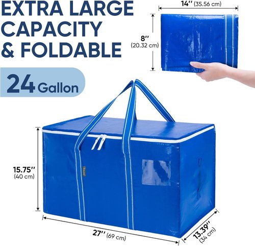 BALEINE 4-Pack Oversized Moving Bags - Heavy-Duty Storage Totes with Reinforced Handles | Royal Blue