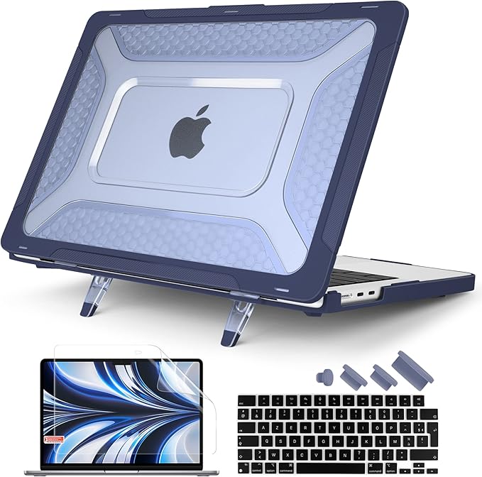 Batianda Extreme Heavy Duty Case for New MacBook Air 13.6 inch 2026 M5 2025 M4 2024 M3 2022 Release - Anti-Slip Rubberized Stand (Holds 25lbs) Honeycomb Exoskeleton Max Cooling & Stability - Navy Blue