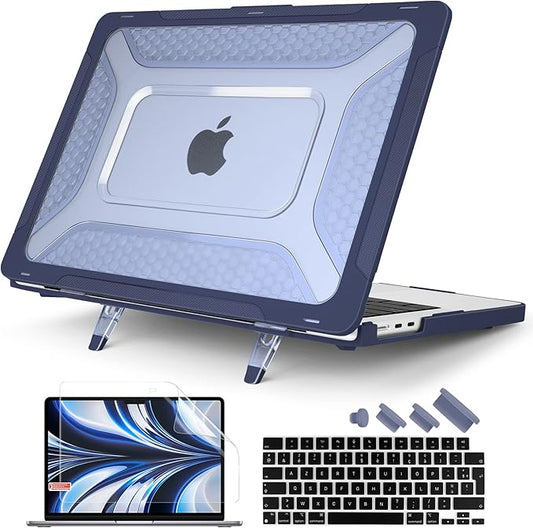 Batianda Extreme Heavy Duty Case for New MacBook Air 13.6 inch 2026 M5 2025 M4 2024 M3 2022 Release - Anti-Slip Rubberized Stand (Holds 25lbs) Honeycomb Exoskeleton Max Cooling & Stability - Navy Blue