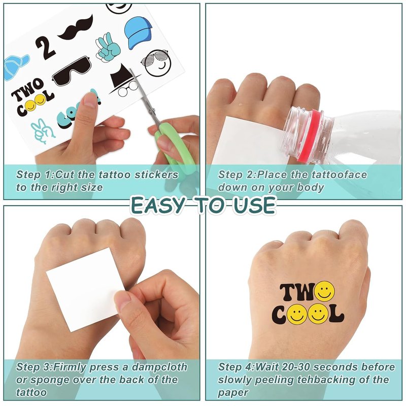 Temporary Tattoo Stickers - 96Pcs Black, Yellow & Blue Designs | Perfect for Birthday Parties & DIY Crafts