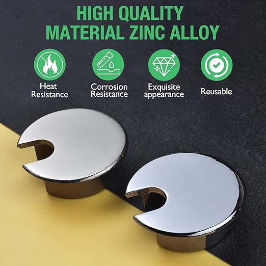 EASYEAH 2 Pcs Desk Grommet 1-3/8" / 35 mm, Desk Cord Hole Cover, Cable Grommet Metal Zinc Alloy Materilal, Desk Hole Grommet for Home & Office Pc, Detachable Cable Cord Organizer-Brushed Silver
