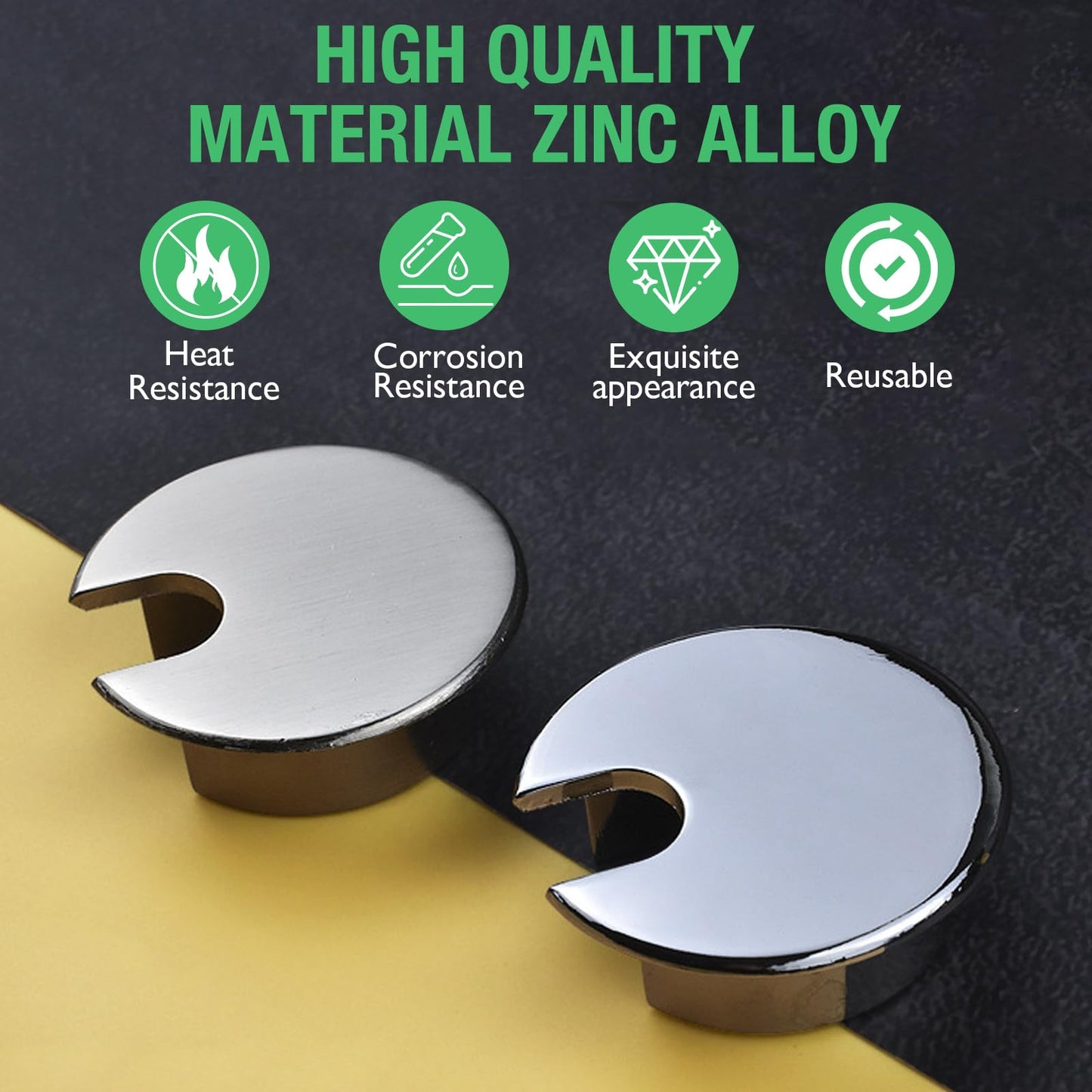 EASYEAH 1 Pcs Desk Grommet 1-3/8" / 35 mm, Desk Cord Hole Cover, Cable Grommet Metal Zinc Alloy Materilal, Desk Hole Grommet for Home & Office Pc, Detachable Cable Cord Organizer-Bright Silver