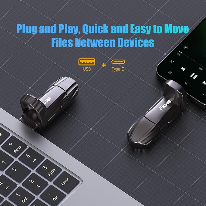 Fikwot External SSD USB Flash Drive 256GB, Up to 550MB/s 2-in-1 Type C+ USB A USB3.2 Gen2 Solid State Thumb Drive SSD Stick for iPhone 15/16/Android/Windows/Mac/PC/Laptops