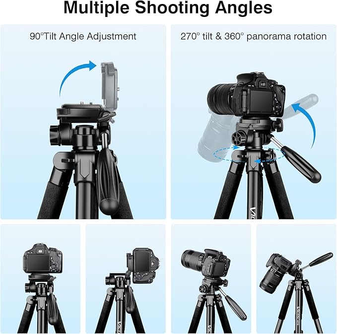 Tripod for Camera and Phone, 72" Tall Camera Tripod Monopod with Remote, Professional Heavy Duty Compact Camera Stand for iPhone, DSLR, Spotting Scope, Telescope, Binocular