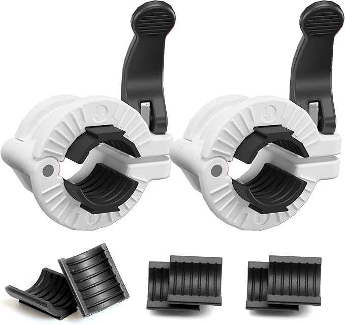 MAXRICH Barbell Clamp 1 inch Multiple Sizes & Adjustable Weight Clips for Barbell Quick Release Barbell Clips|Barbell Collar Bar Locks for Weight Lifting (White)