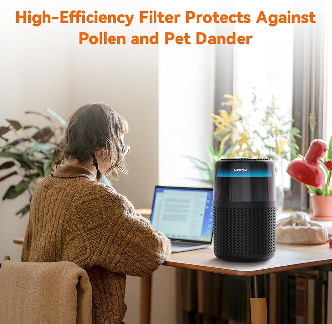 AIRROMI HEPA Air Purifier for Bedroom&Home,Pet Air Purifier for Home Pets,Removes Pet Odor,Cat Litter Smell,Dust,Smoke&Allergies,Quiet Room Air Purifier with Scents,360°Air Cleaner,A2005 Black