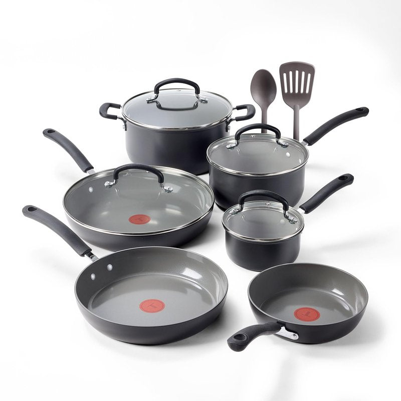 T-Fal Ultimate Hard Anodized 12-Piece Ceramic Nonstick Cookware Set, Oven Safe Up to 400°F, Ceramic Pots and Pans Set, Frying Pans, Saucepan, Stockpot, Cooking Utensils, Stone