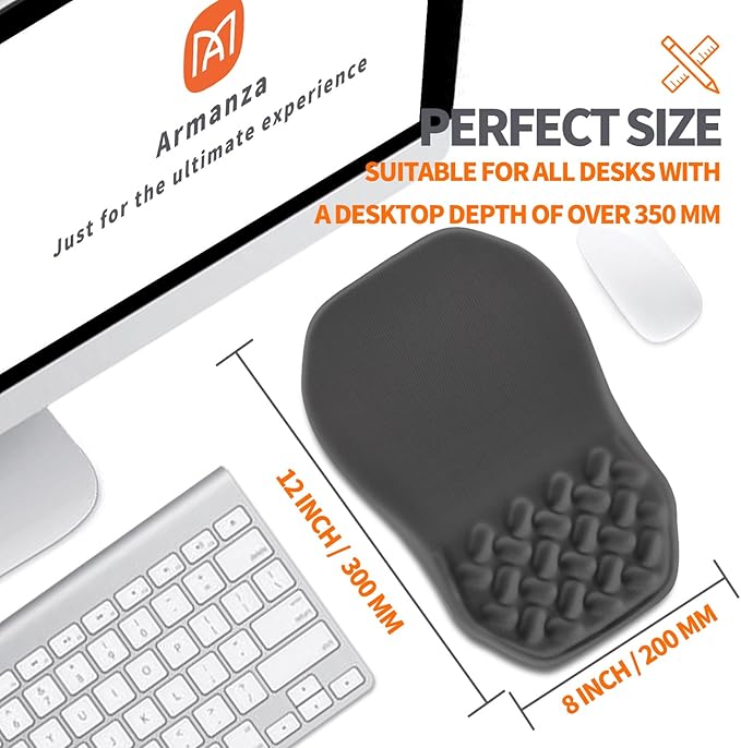 Armanza Ergonomic Slope Mouse Pad Wrist Support, Wrist Rest Mousepad for Carpal Tunnel Pain Relief with Massage Bulge and Slow Rebound Memory Foam (12x8 inch, Dark Gray)