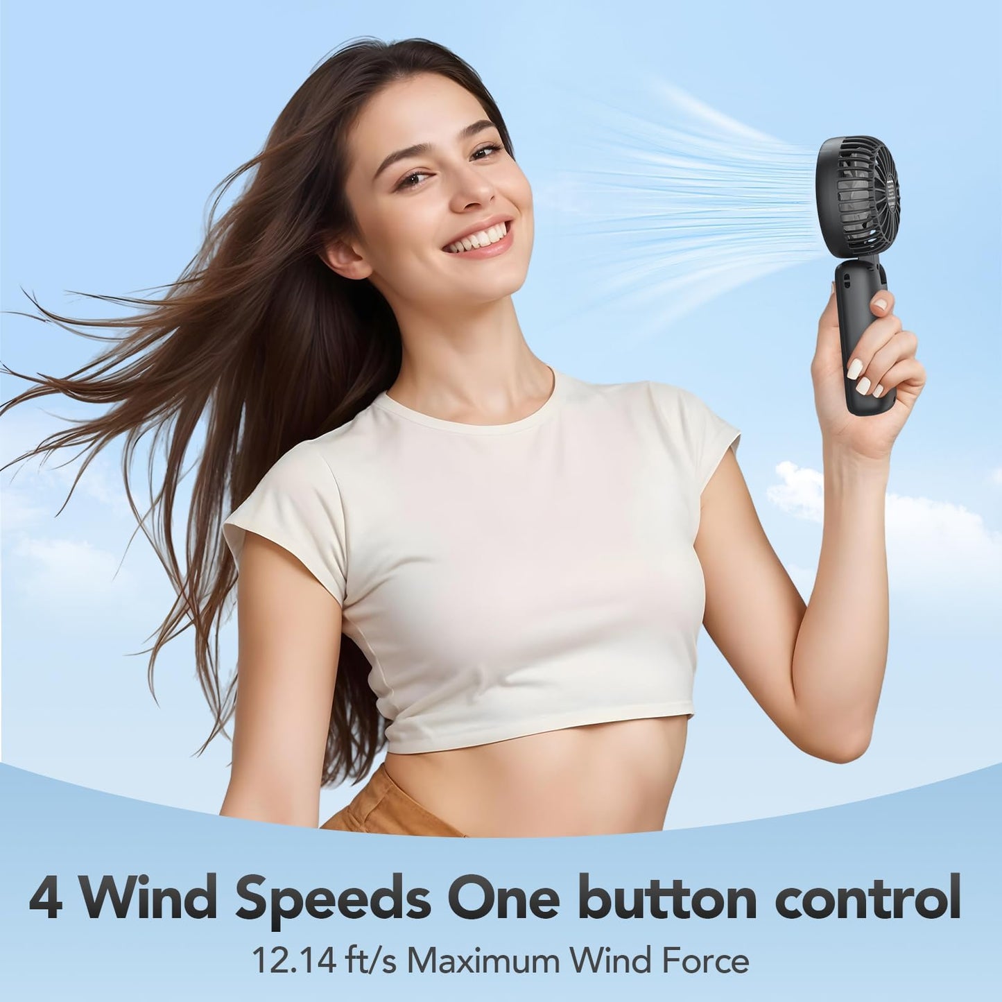 PANERGY Handheld Fan Foldable, 5000mAh Rechargeable Hand Fans with Powerful Cooling, 4 Speeds, LED Display, Portable Fan for Travel,Concerts,Makeup,Lash,Outdoor Events,Gifts Women