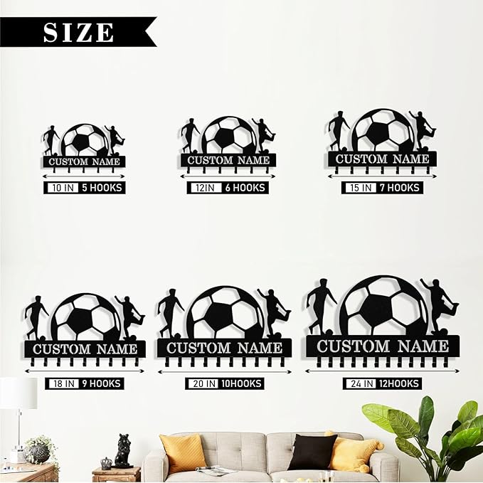 Syneiro Personalized Football Key Holder Wall Mount, Custom Metal Key Rack Key Holder with Name, Deer Cabin Wall Keys Hanger with Hooks for Entryway, Front Door, Hallway, Kitchen, Living Room