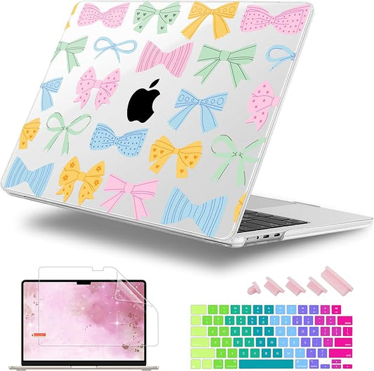 Lepeoac Case for 2026/2025/2024/2023 MacBook Air 15-inch Laptop Release M5 A3448 /M4 A3241 /M3 A3114 /M2 A2941, Stylish Protective Hard Shell Cover for MacBook Air 15.3 inch, Colorful Bow