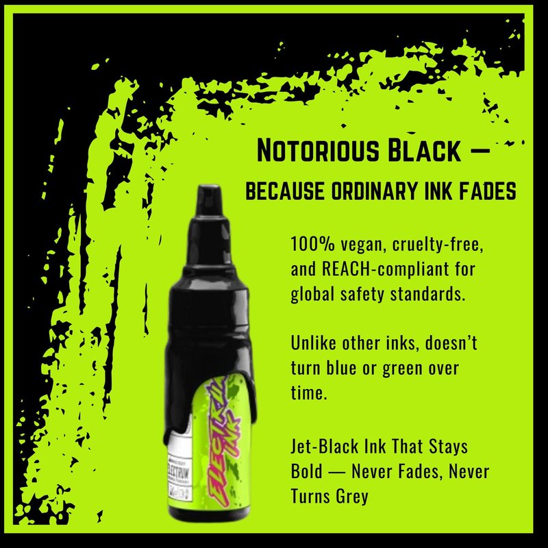 Electrum Notorious Black Tattoo Ink – Professional Quality, Vegan-Friendly, Long-Lasting Pigment, Ideal for Lining, 8 oz Bottle