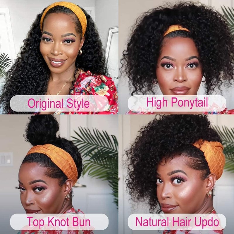 mengkai Deep Wave Lace Front Wigs Human Hair For Women Headband Wig Human Hair Deep Wave Glueless None Lace Front Wig Curly Headband Half Wigs for Women Brazilian Virgin Machine Made Wig 10 Inch