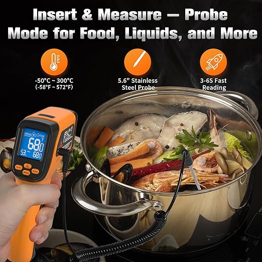 Surpeer Infrared Thermometer Temperature Gun, Non-Contact Digital Laser Temp -58°F to 1472°F, K-Type Probe -58°F to 572°F, for Cooking, Pizza Oven, BBQ, HVAC, Home & Industrial