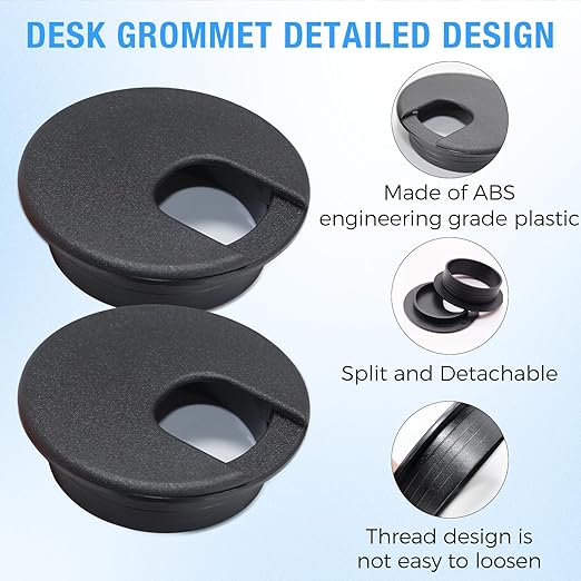 BOPOREAE Desk Grommet 1-1/2" (38 mm), Desk Cord Hole Cover, Cable Grommet ABS Plastic, Desk Hole Grommet for Office and Home Table Cable, Detachable Cable Cord Organizer (Black 8 Pcs)