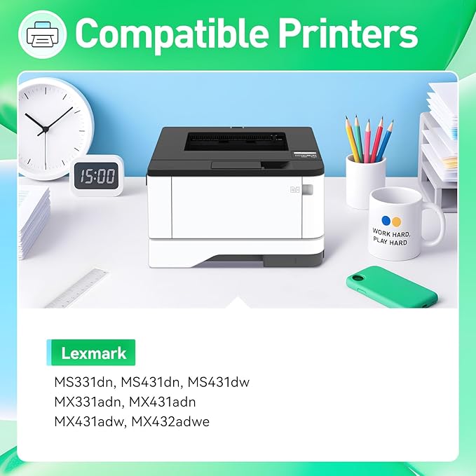 JCTONER 55B1000 Toner Cartridge with Chip Replacement for 55B1000 55B1H00 Compatible with MS331dn MS431dn MS431dw MX331adn MX431adn MX431adw MX432adwe MS331 MS431 MX331 MX431 Laser Printer Ink