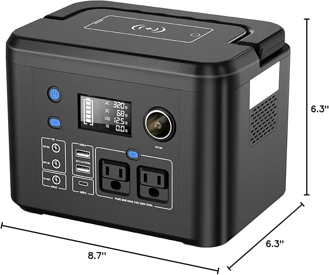 powkey Portable Power Station 350W, 260Wh/70,000mAh Backup Lithium Battery, 110V Pure Sine Wave Power Bank with 2 AC Outlets, Portable Generator for Outdoors Camping Travel Hunting Emergency