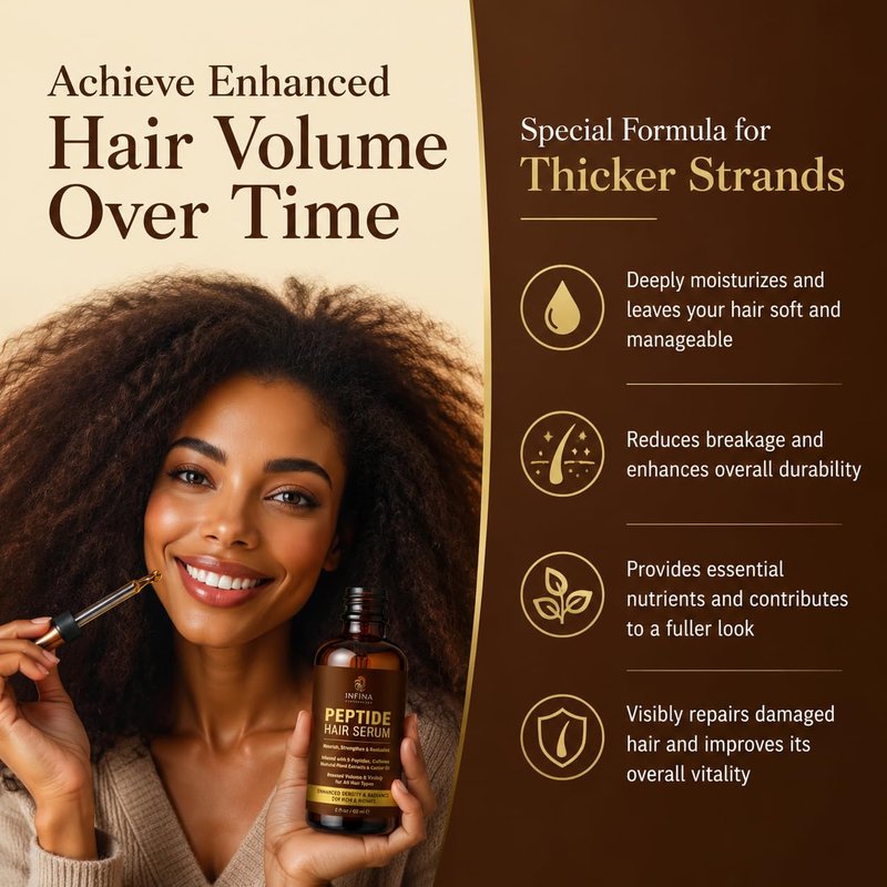 INFINA ESSENTIALS Peptide Hair Serum for Hair Growth Men & Women - Copper Peptides for Hair Growth - Caffeine Hair Growth Serum for Hair Thinning & Loss - Multi Peptide Serum for Hair Density 2 fl oz
