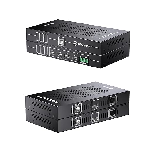 AV Access HDMI KVM Extender 50m/164ft, 4K@60Hz 4:4:4, 1080P@240Hz & 2K@144Hz, 4 USB 2.0 Ports, Low Latency, PoC, EDID, for Gaming PC, Office & CCTV (4KEX50-KVM)