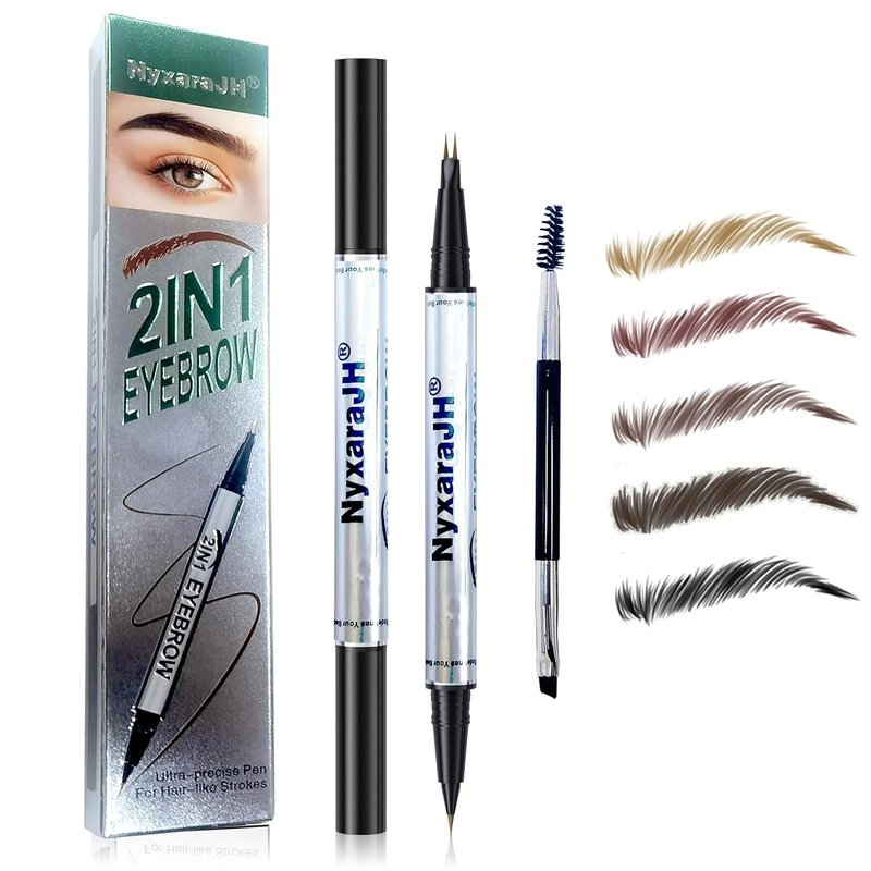 2-in-1 Eyebrow Pen - Dual Tip Precision Brow Liner for Hair-Like Strokes | Waterproof, 5 Natural Colors, 3# Dark Brown