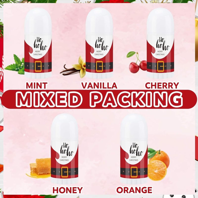 Christmas Mini Lip Balm Pack - 50 Assorted Flavors | Natural Beeswax Moisturizer for Dry Lips