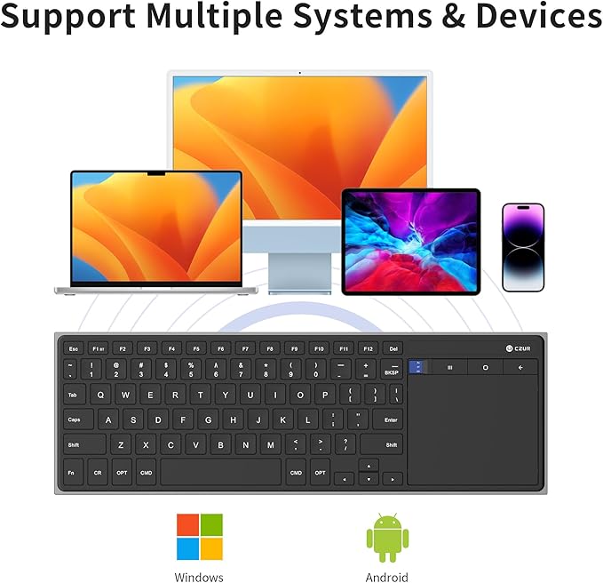 CZUR Rechargeable Bluetooth Keyboard with Touchpad, Portable Computer Keyboard with Trackpad, Wireless Ultra Slim Keyboard for PC/Laptop/Tablet/Phone, for Windows/Android/Mac/iOS