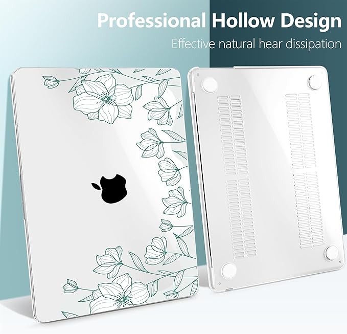 TWOLSKOO Compatible with MacBook Air 13 inch Case M5 2026 M4 2025 M3 M2 2024-2022 A3449 A3240 A3113 A2681, Plastic Hard Shell & Keyboard Cover for MacBook Air 13.6 inch Case, Botanical Line Art