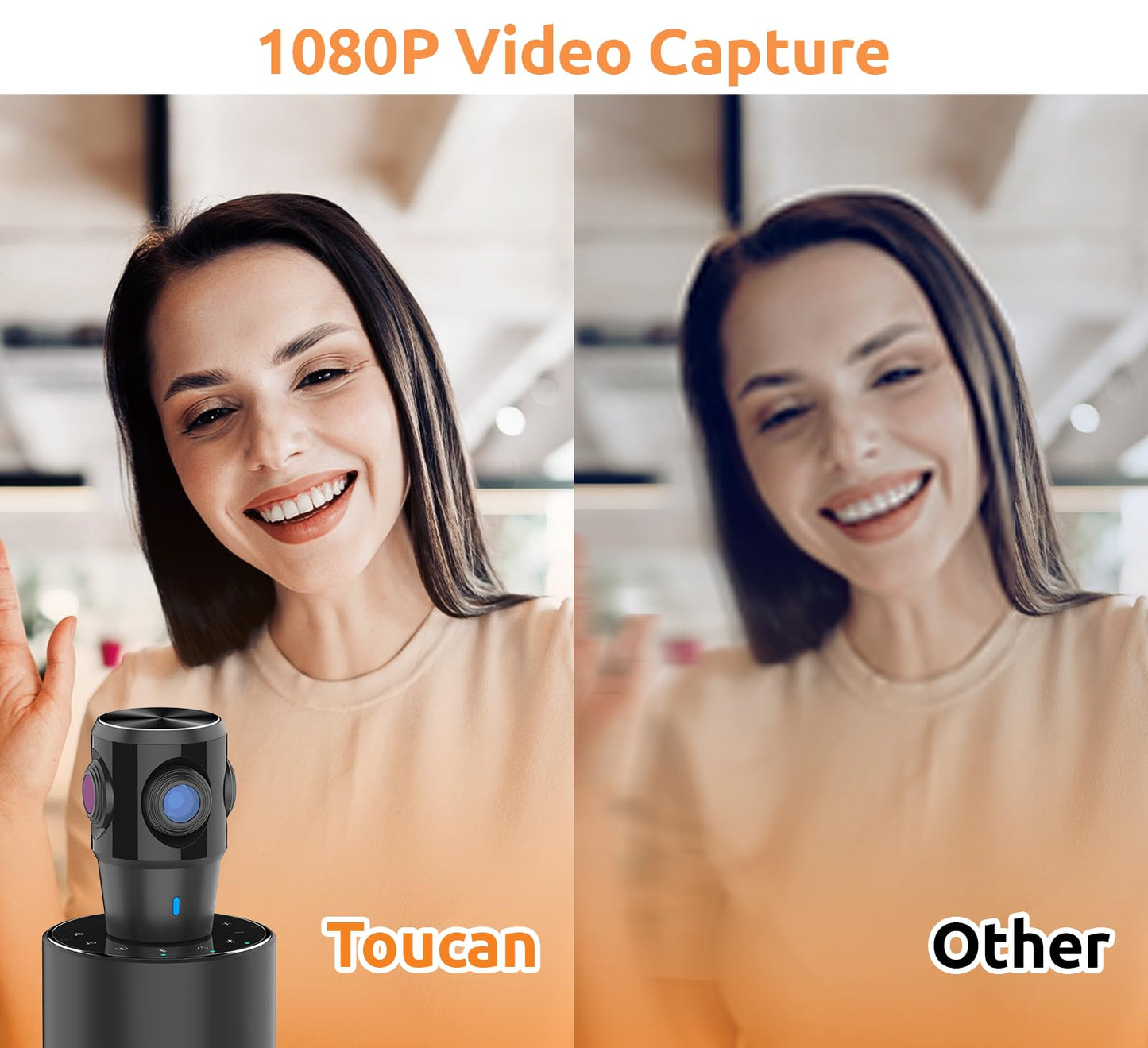 TOUCAN 360-Degree Video Conference Camera, 1080p HD Webcam with 4 Noise Reduction Mics, Speaker, AI Tracking, Works with Zoom, Google Voice, Microsoft Teams and More, for PC/Mac/Tablet