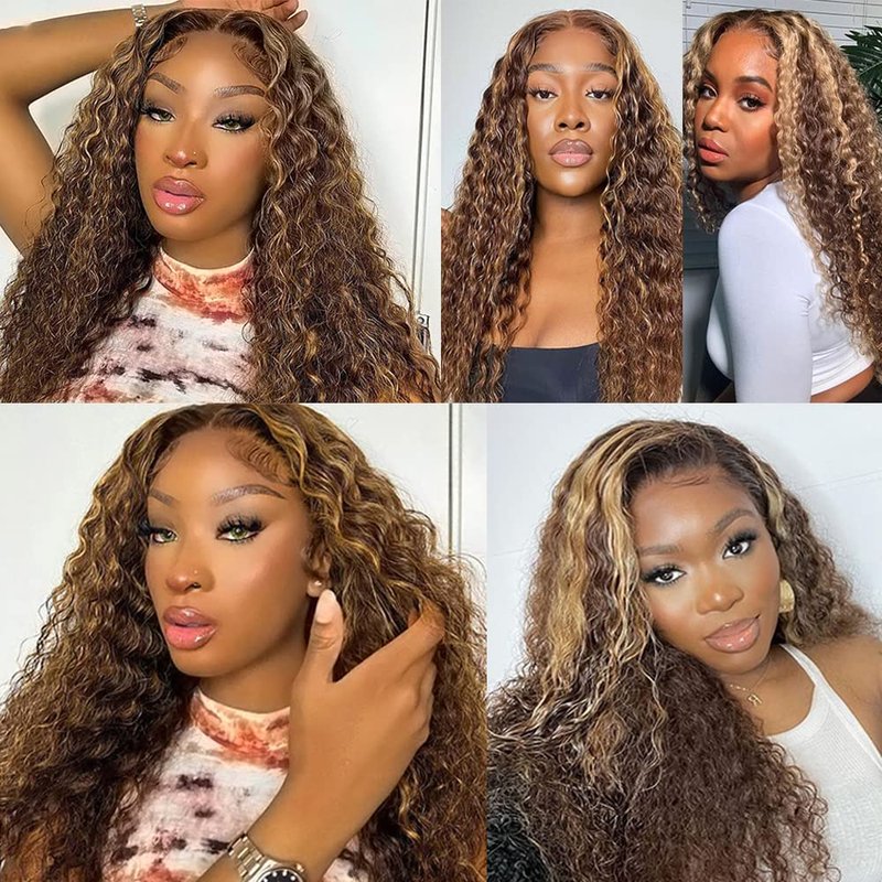 Ombre Bundles Human Hair 4/27 Deep Wave Human Hair Bundles 12 12 12 Inch Highlight Honey Blonde Bundle Double Weft Salon Quality Brazilian Virgin Remy Hair Extensions 300g