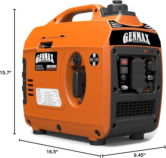 GENMAX Portable Generator，1200W Ultra-Quiet Gas Engine, EPA Compliant, Eco-Mode Feature, Ultra Lightweight for Backup Home Use & Camping (GM1200i)