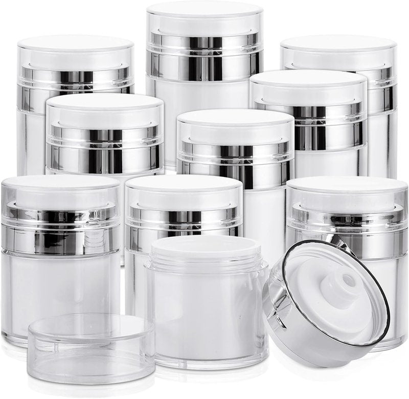Airless Pump Jars - 10 Pack 1 Oz Moisturizer Dispenser for Skincare Cream | 30ml