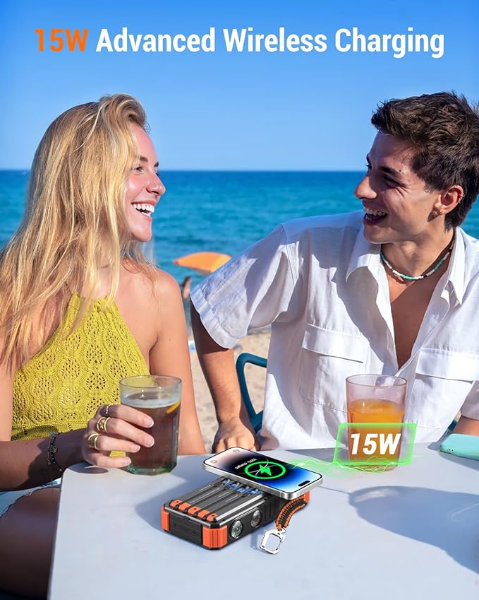 BLAVOR 45W Solar Charger Power Bank 20000mAh Wireless Portable Charger Built-in Cables, PD QC Fast Charging Battery Pack with USB-C for iPhone, Samsung, Dual Flashlight & Carabiner for Camping, Hiking