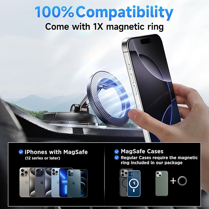 ANDERY Car Phone Holder for Magsafe [78+LBS Strongest Suction & 2400gf Magnetic] 360° Adjustable Car Phone Mount, Phone Holders for Your Car for iPhone 17 Pro Max 16 15 14 13 12 Plus Air, Carbon Fiber