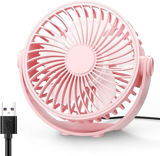 Edvision USB Desk Fan, 5 Inch Mini Portable, 3 Speeds Strong Airflow Personal Desktop, Detachable Cooling Fan 360° Rotation Quiet Small Fan for Desk Home Office Travel Car, Pink, 5ft Cable