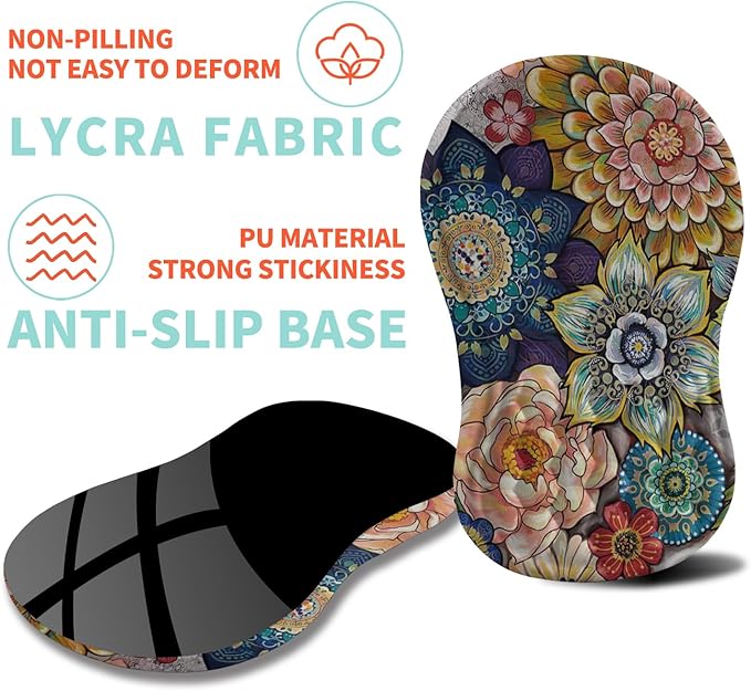 Kuosgm Ergonomic Mouse Pad Wrist Support with Memory Foam Massage Bulge, Carpal Tunnel Pain Relief Mousepad Wrist Rest for Mouse(12x8 inch, Blooming)