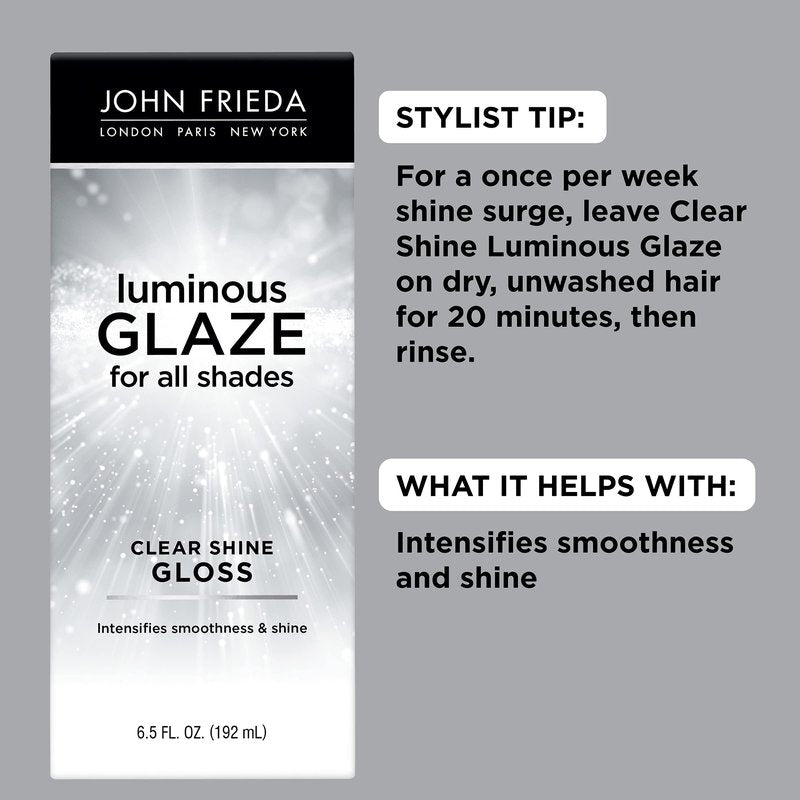 John Frieda Luminous Glaze Clear Shine Gloss, Anti-Fade, Color Enriching Gloss, Safe for Color Treated Hair, 6.5 Ounces