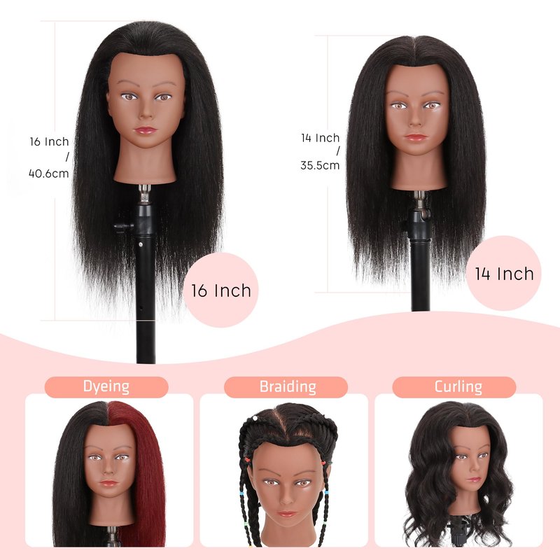 Mannequin Head Human Hair with Ttipod Stand, 100% Real Human Hair for Braiding, Cosmetology Hair Mannequin Head for Hair Styling with Adjustable Stand Tripod