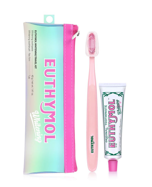 EUTHYMOL Whitening Travel Set (1.4 oz Toothpaste + 1 Toothbrush) – TSA-Friendly, Stain Removal in 2 Weeks, Long-Lasting Freshness for Sensitive Teeth & Gums, Bad Breath & Cavity Protection