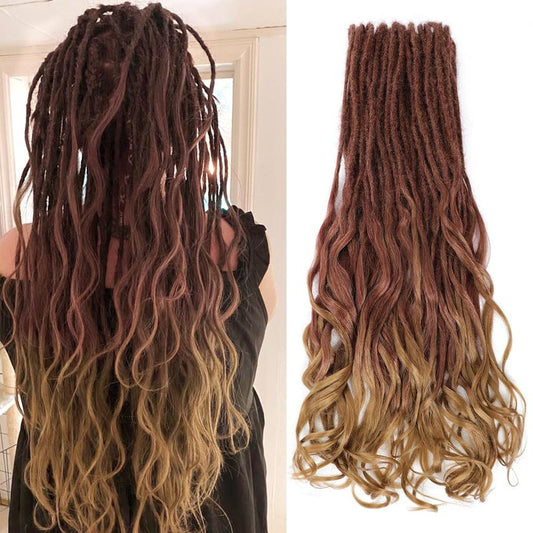 Ajsowju Loose Wave Dreads Synthetic French Curly Double Ended Dreadlock Extensions 24inches 30 Strands Thin Soft Spanish Curly DE Dread Extensions for Women (30 Strands, R27)