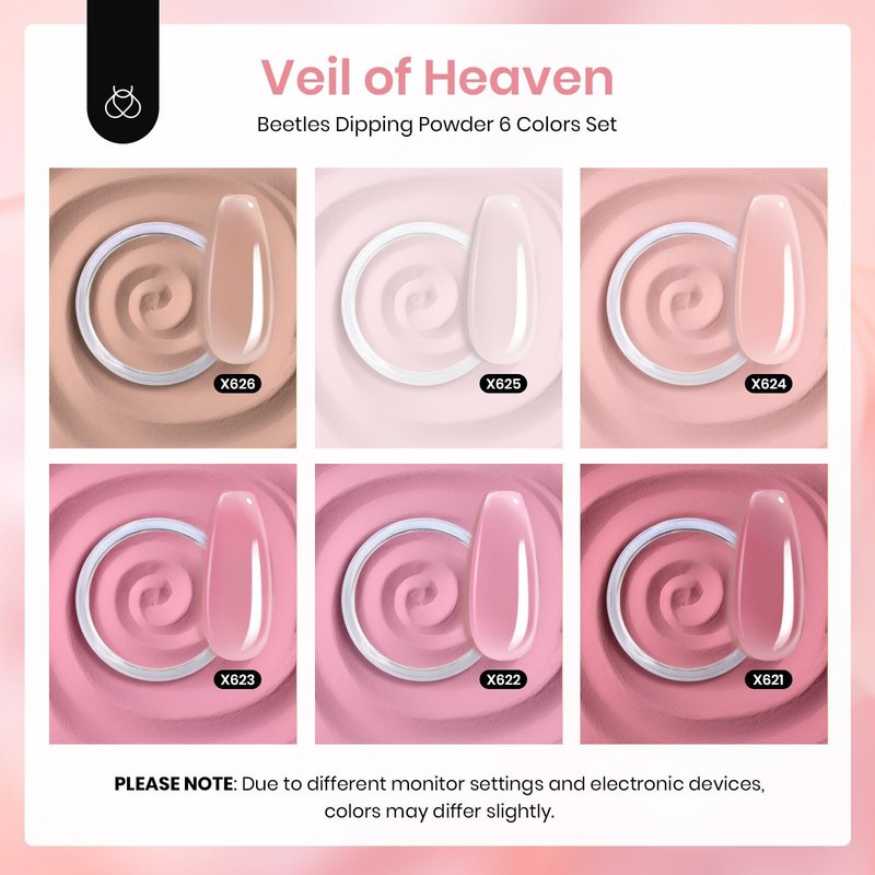 Beetles Pink Dip Powder Nail Kit 6 Color Nude Pink Brown Dip Nails Powder Starter Kit All Season Nail Dip Powder Kit No Need Nail Lamp DIY Salon at Home Summer Gift for Women
