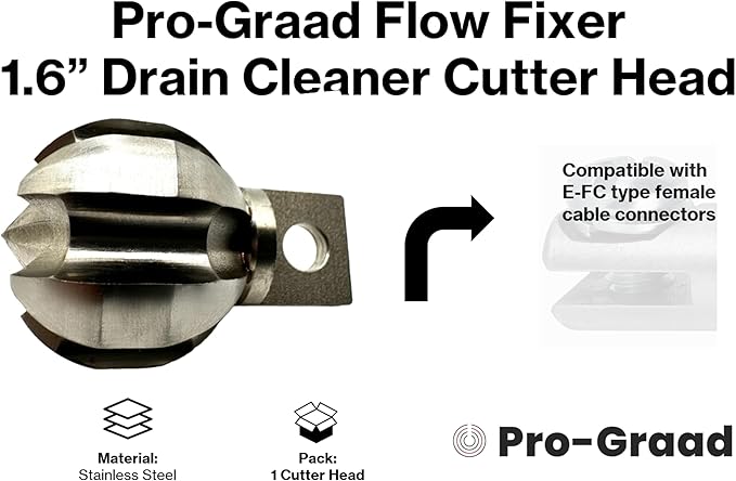 1.6” Flow Fixer Drain Cleaner Plumbing Snake Cutter Head for 2" - 3" Pipes, Clears & Scrapes Pipe Inner Walls, Fits 3/8”, 1/2" or 9/16” Cables, for Commercial & Residential Use